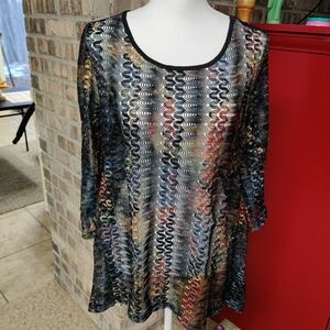Multiples Multicolor Patterned Women's Top Sheer Size Medium 3/4 Sleeve